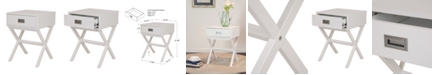 Glitzhome White Wooden X-Leg End Table with 1 Drawer